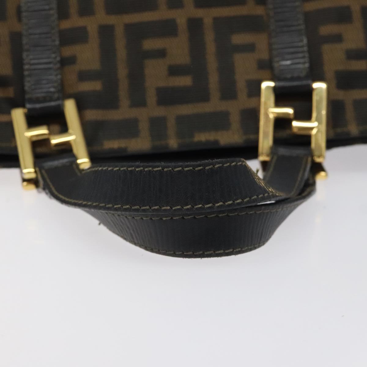 FENDI Zucca Canvas Hand Bag Black Brown gold Auth 119210