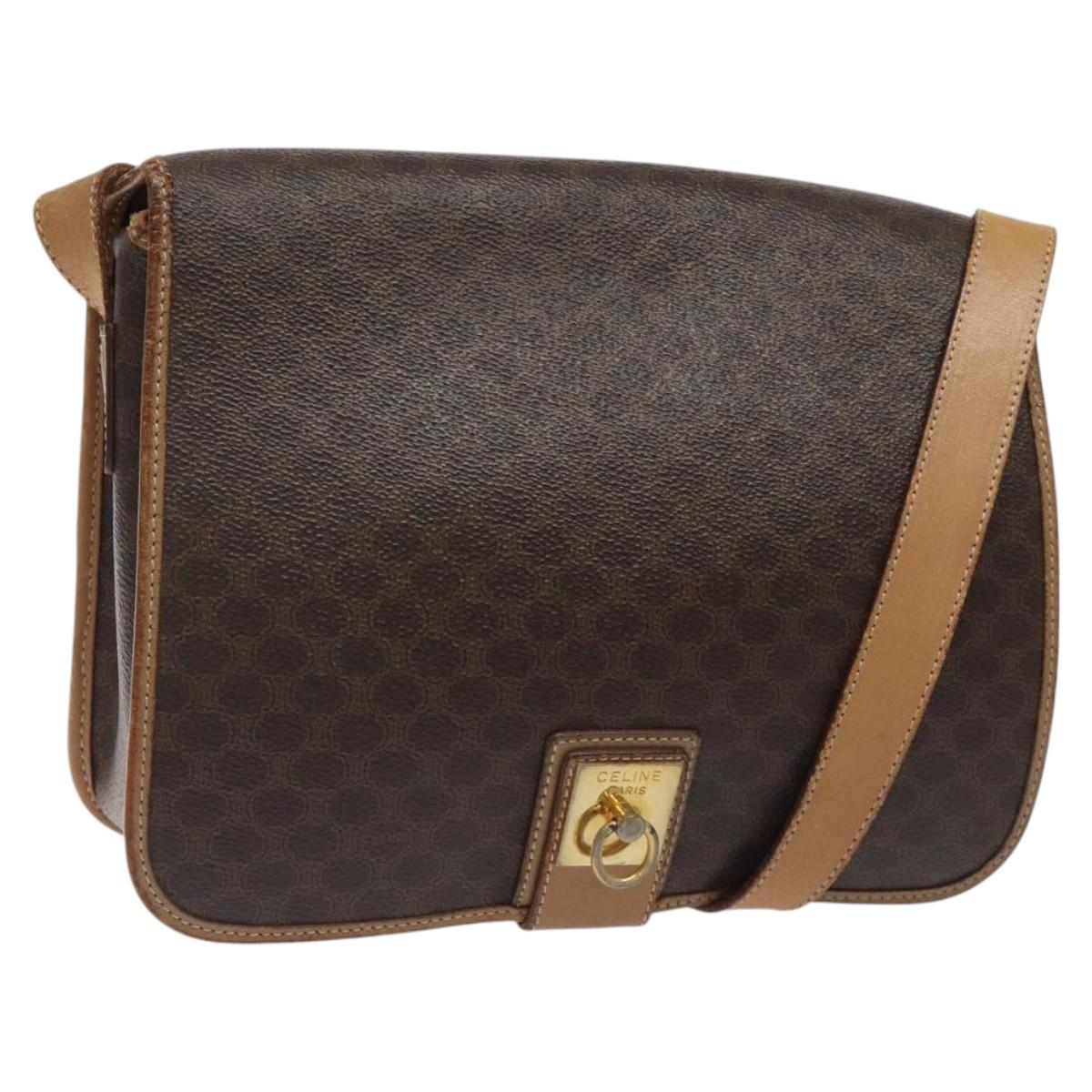CELINE Macadam Canvas Shoulder Bag PVC Leather Brown Gold Auth 119211