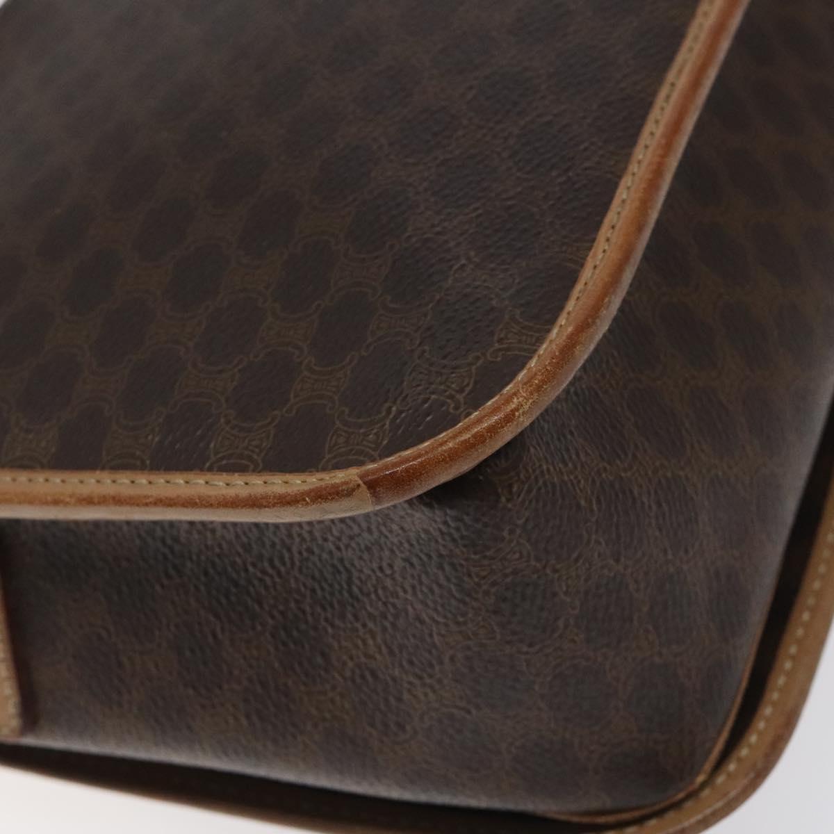 CELINE Macadam Canvas Shoulder Bag PVC Leather Brown Gold Auth 119211