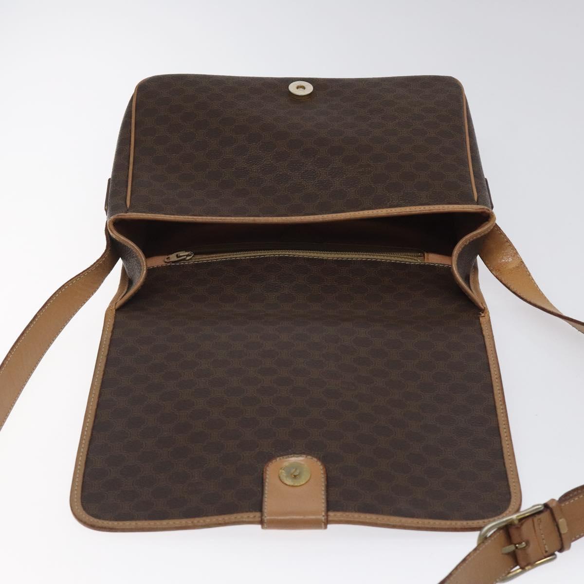 CELINE Macadam Canvas Shoulder Bag PVC Leather Brown Gold Auth 119211