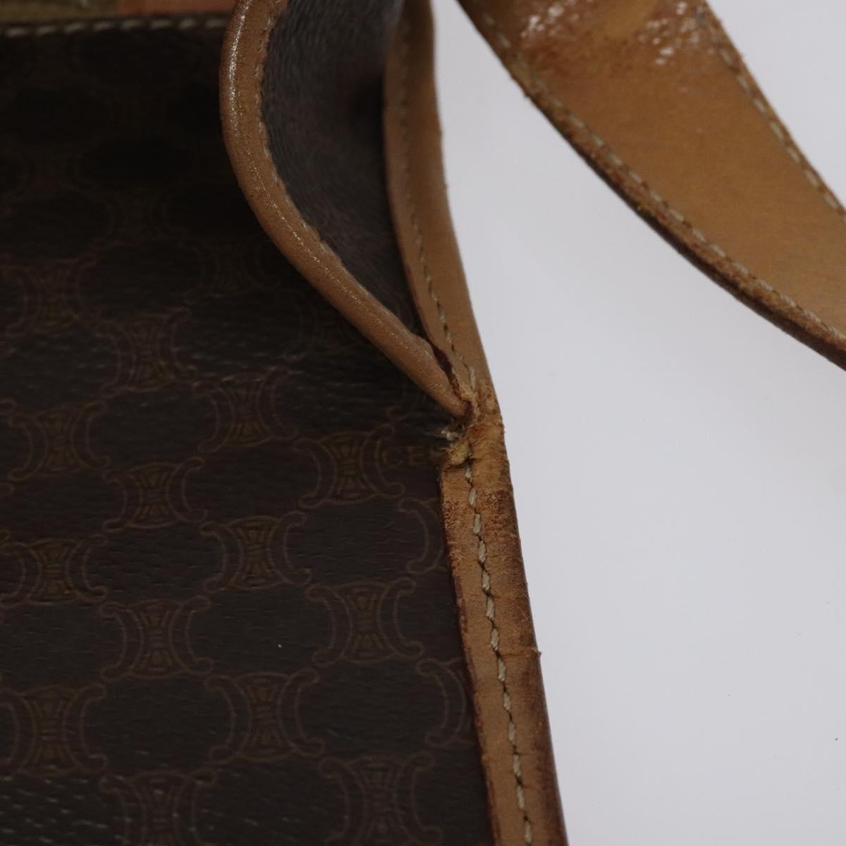 CELINE Macadam Canvas Shoulder Bag PVC Leather Brown Gold Auth 119211