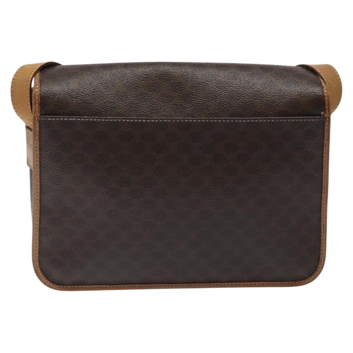 CELINE Macadam Canvas Shoulder Bag PVC Leather Brown Gold Auth 119211