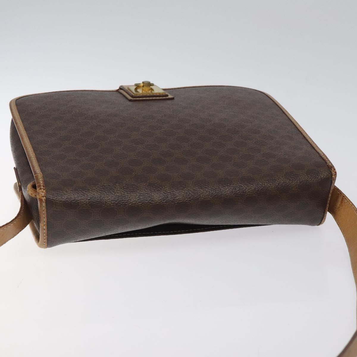 CELINE Macadam Canvas Shoulder Bag PVC Leather Brown Gold Auth 119211