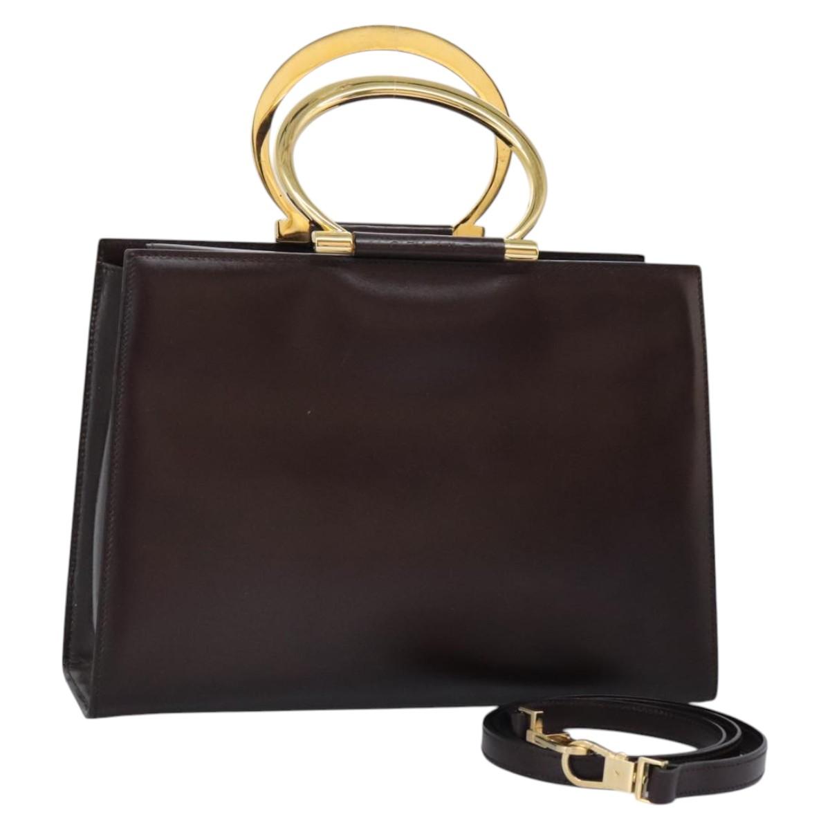 CELINE Hand Bag Leather 2way Brown Gold Auth 119212