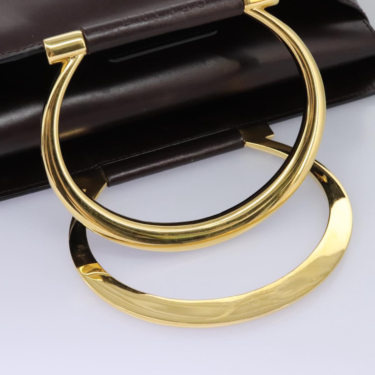 CELINE Hand Bag Leather 2way Brown Gold Auth 119212