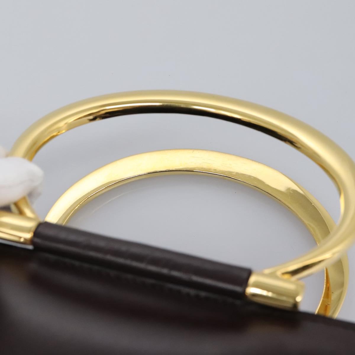 CELINE Hand Bag Leather 2way Brown Gold Auth 119212