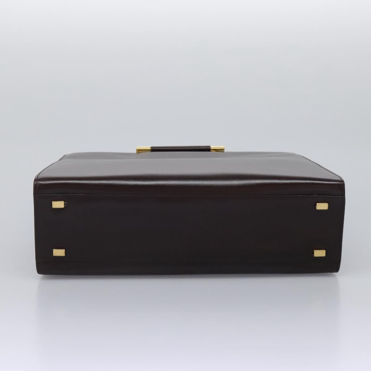 CELINE Hand Bag Leather 2way Brown Gold Auth 119212