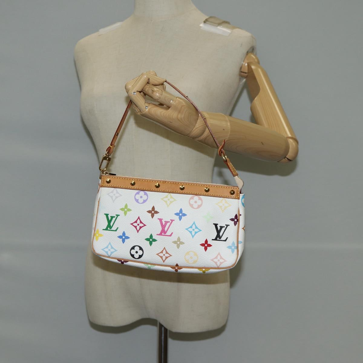 LOUIS VUITTON Multicolor Pochette Accessoires Pouch White M92649 Auth 119220SV