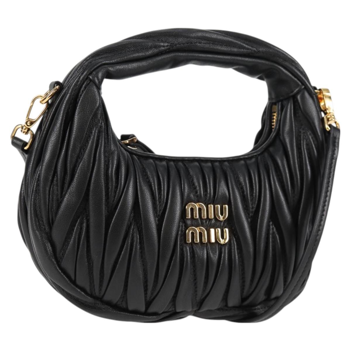 Miu Miu Matelasse Hand Bag Leather 2way Black Auth 119232SM