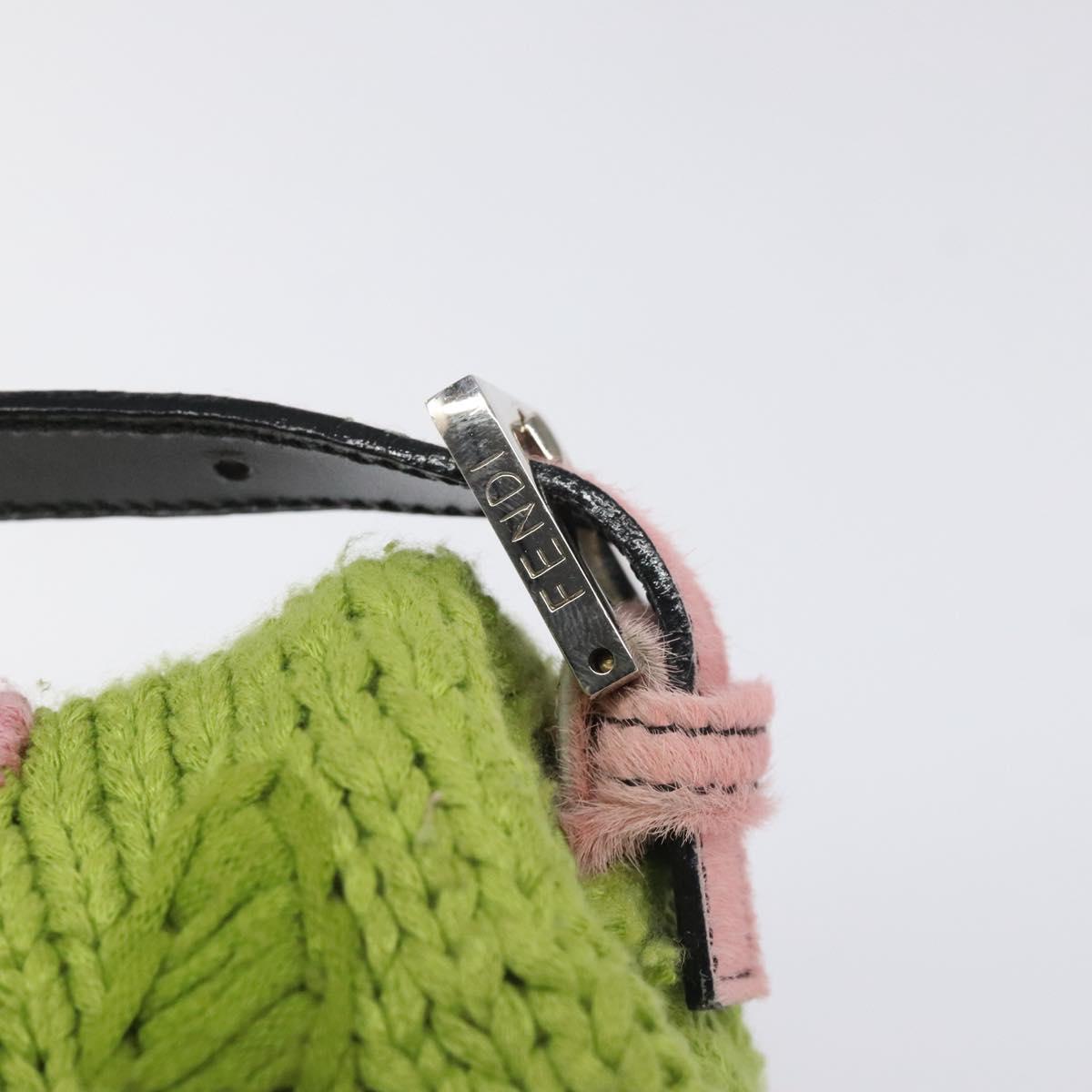 FENDI Mamma Baguette Shoulder Bag Wool Green Silver Auth 119238SV