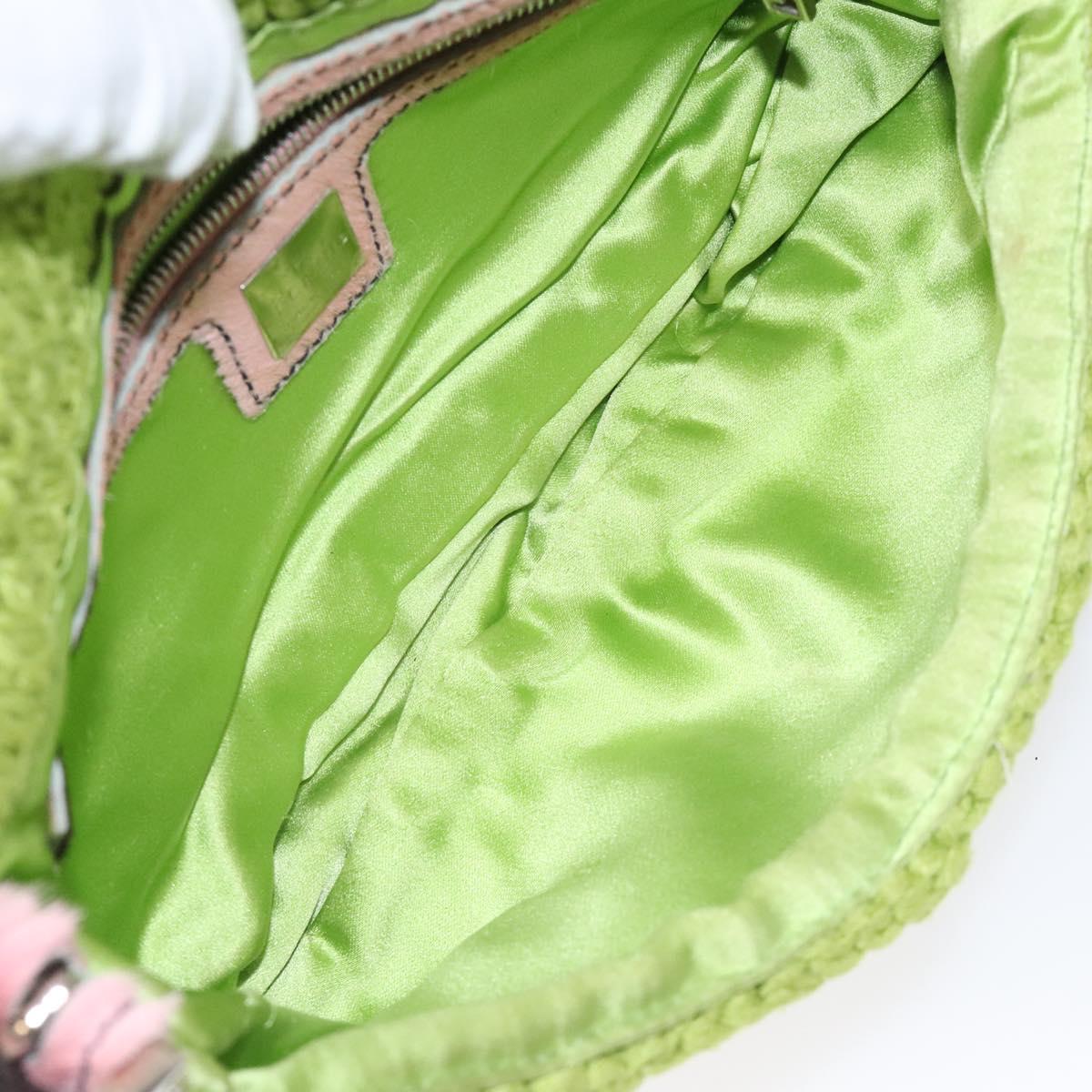 FENDI Mamma Baguette Shoulder Bag Wool Green Silver Auth 119238SV