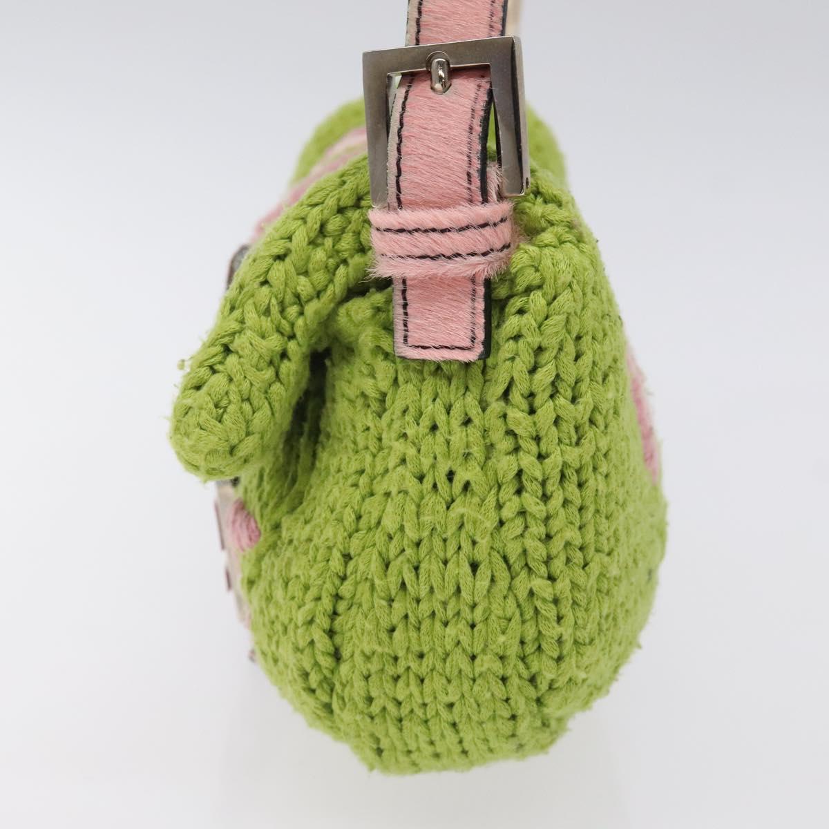 FENDI Mamma Baguette Shoulder Bag Wool Green Silver Auth 119238SV