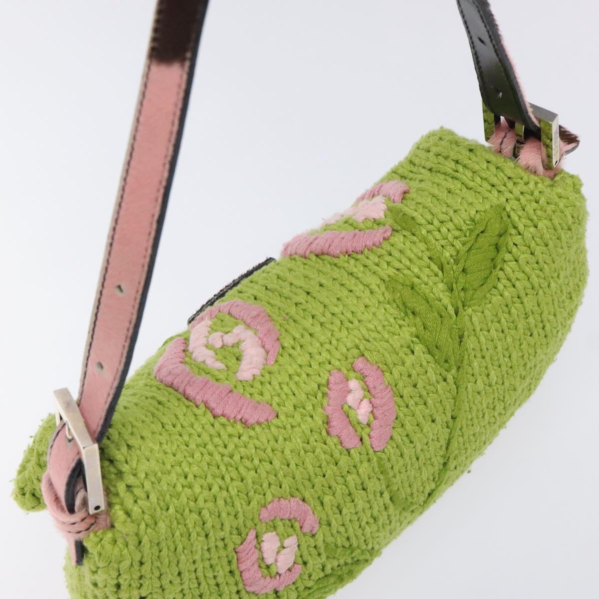 FENDI Mamma Baguette Shoulder Bag Wool Green Silver Auth 119238SV