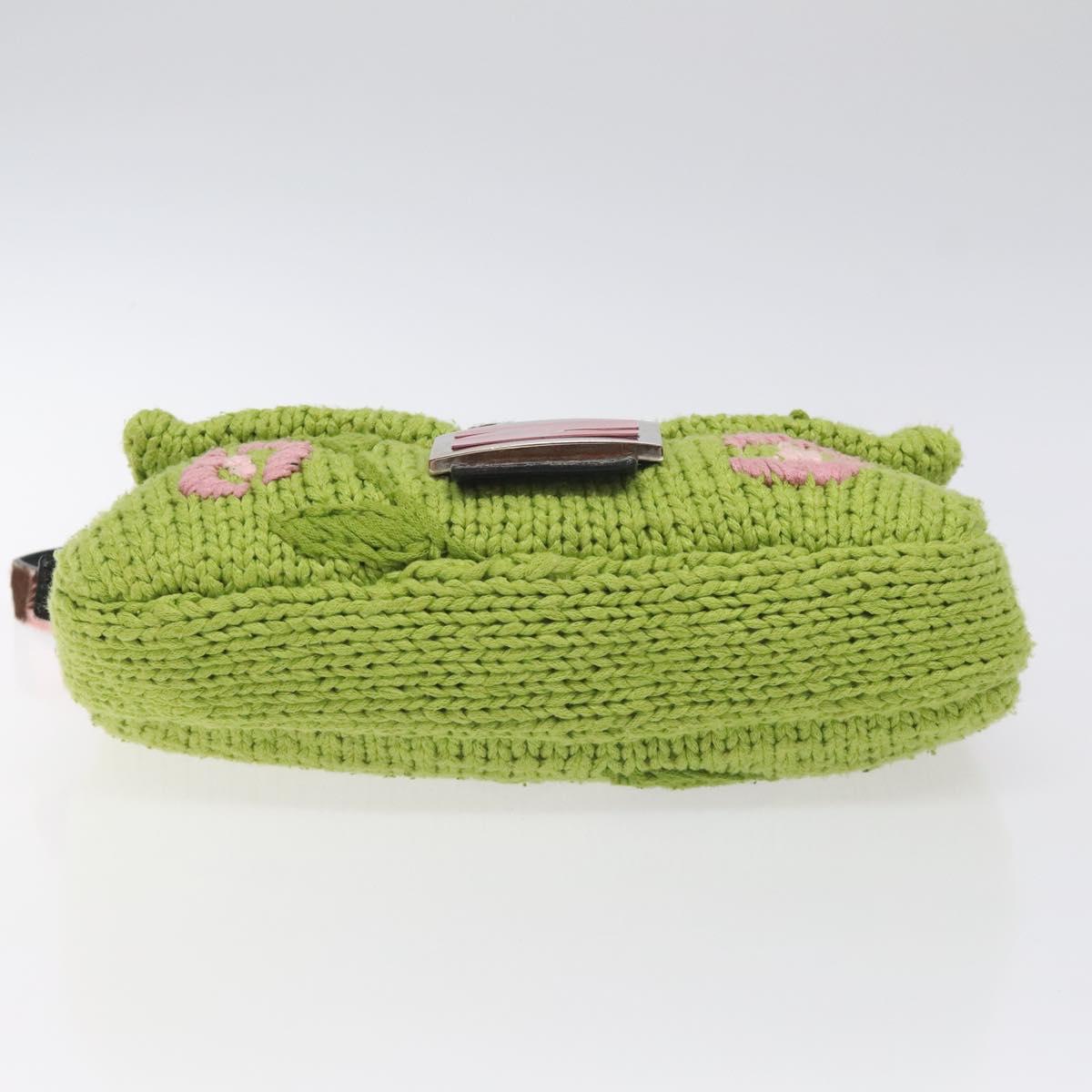 FENDI Mamma Baguette Shoulder Bag Wool Green Silver Auth 119238SV