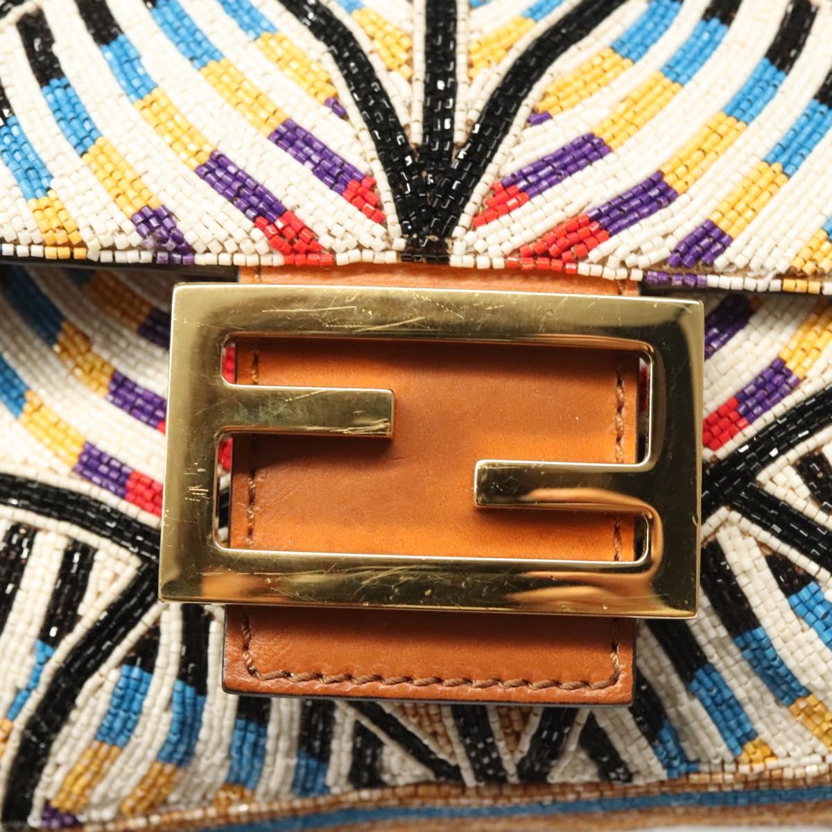 FENDI Mamma Baguette Shoulder Bag beads Beige Gold Auth 119241SV
