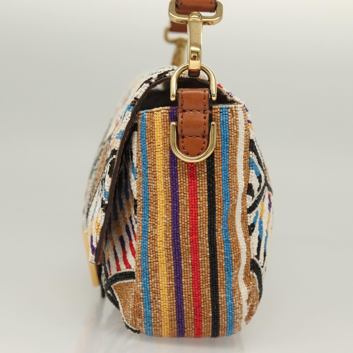 FENDI Mamma Baguette Shoulder Bag beads Beige Gold Auth 119241SV