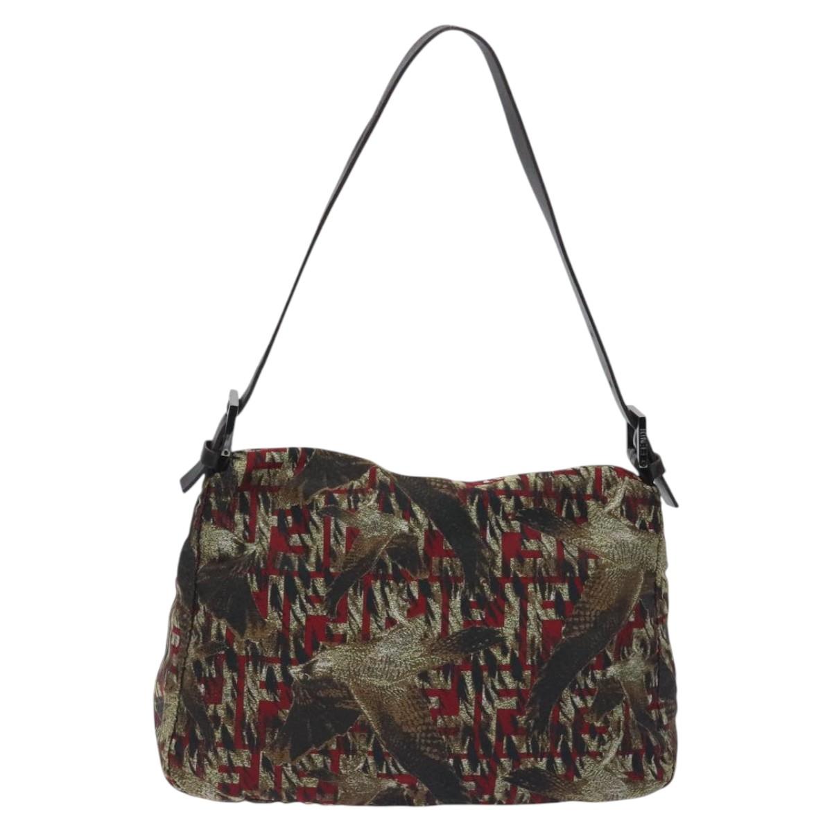FENDI Mamma Baguette Shoulder Bag Nylon Brown Silver Auth 119242V
