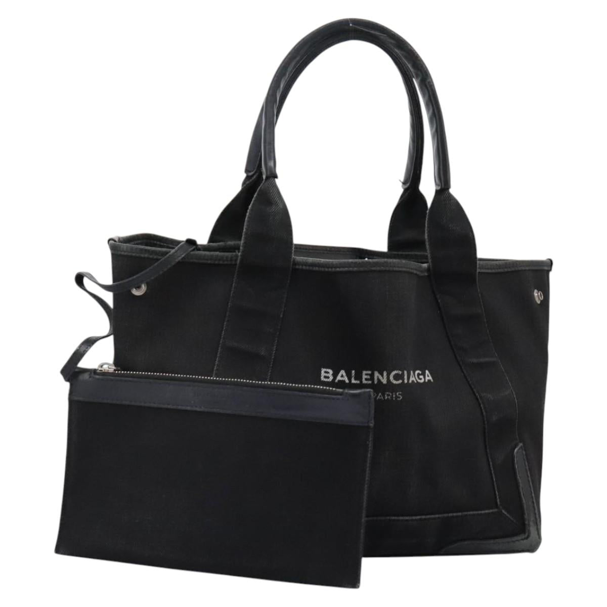 BALENCIAGA Navy Cabas Hand Bag Canvas Black 339933 Auth 119311