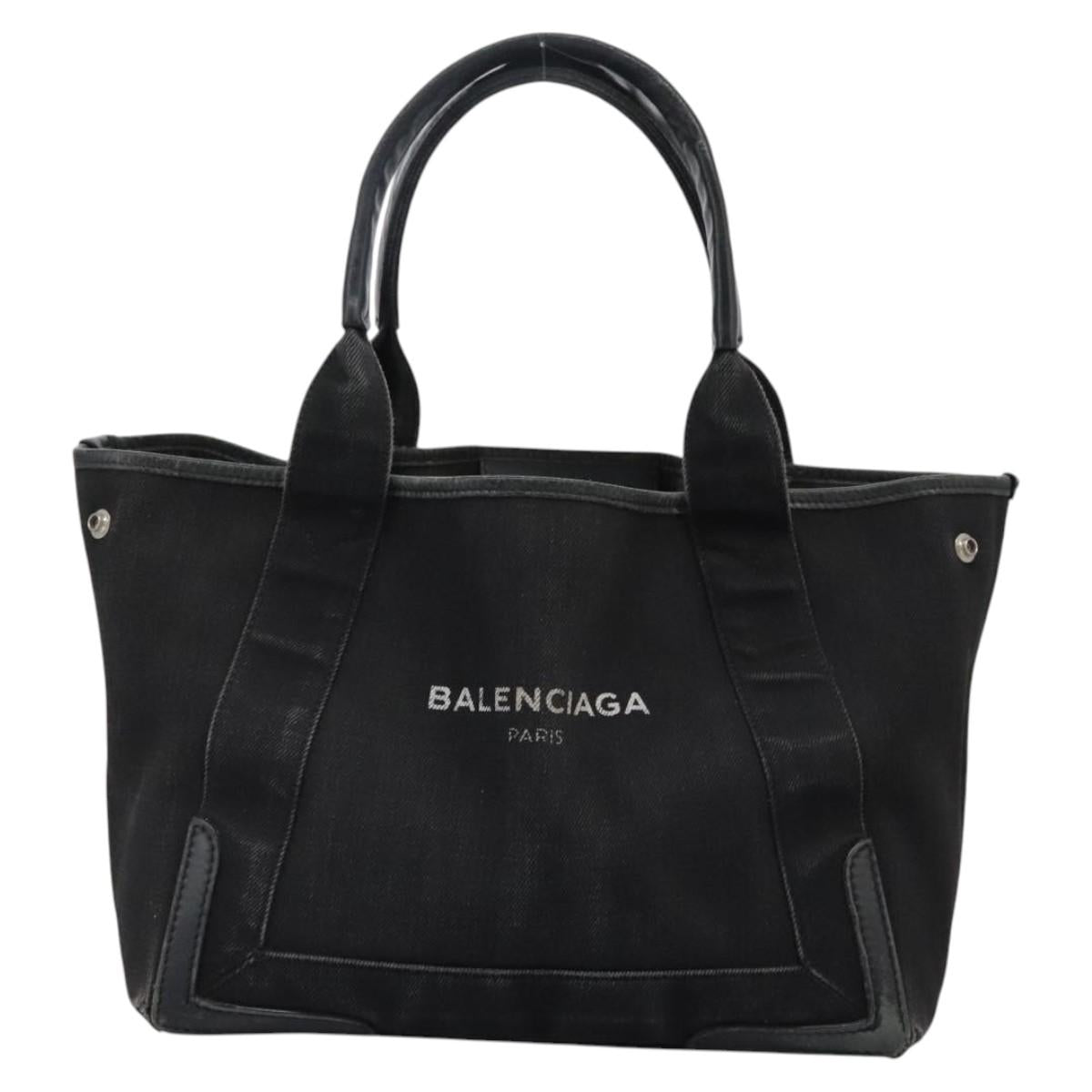 BALENCIAGA Navy Cabas Hand Bag Canvas Black 339933 Auth 119311