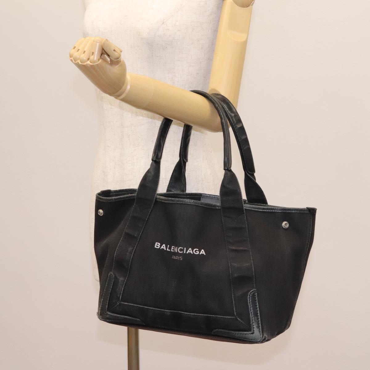 BALENCIAGA Navy Cabas Hand Bag Canvas Black 339933 Auth 119311