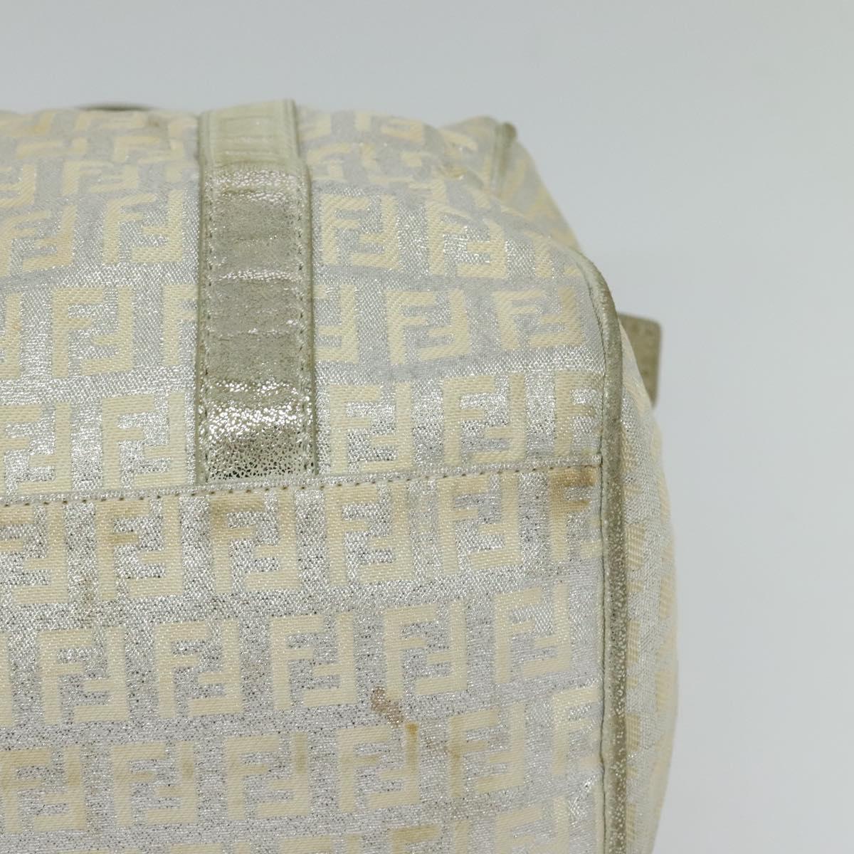 FENDI Zucchino Canvas Hand Bag Silver Auth 119320