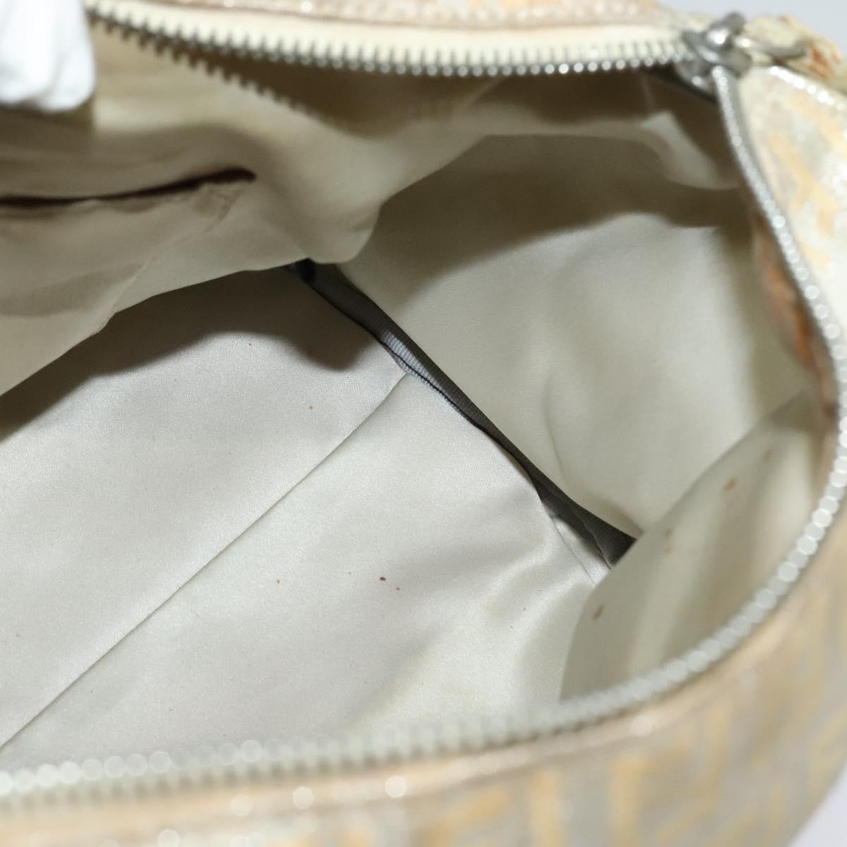FENDI Zucchino Canvas Hand Bag Silver Auth 119320