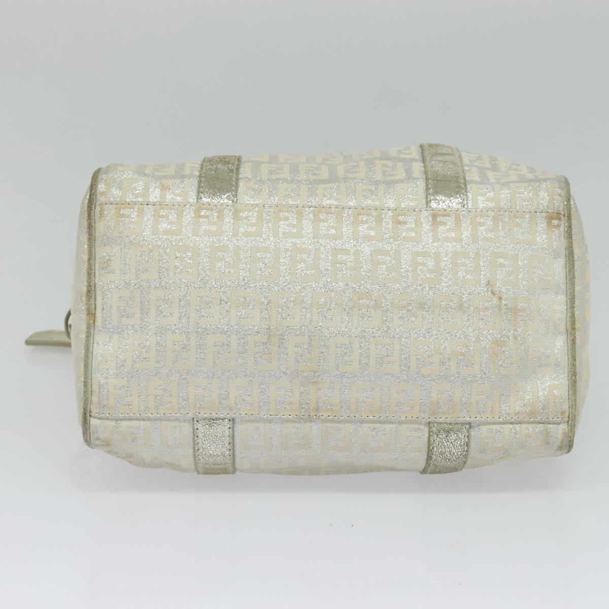 FENDI Zucchino Canvas Hand Bag Silver Auth 119320