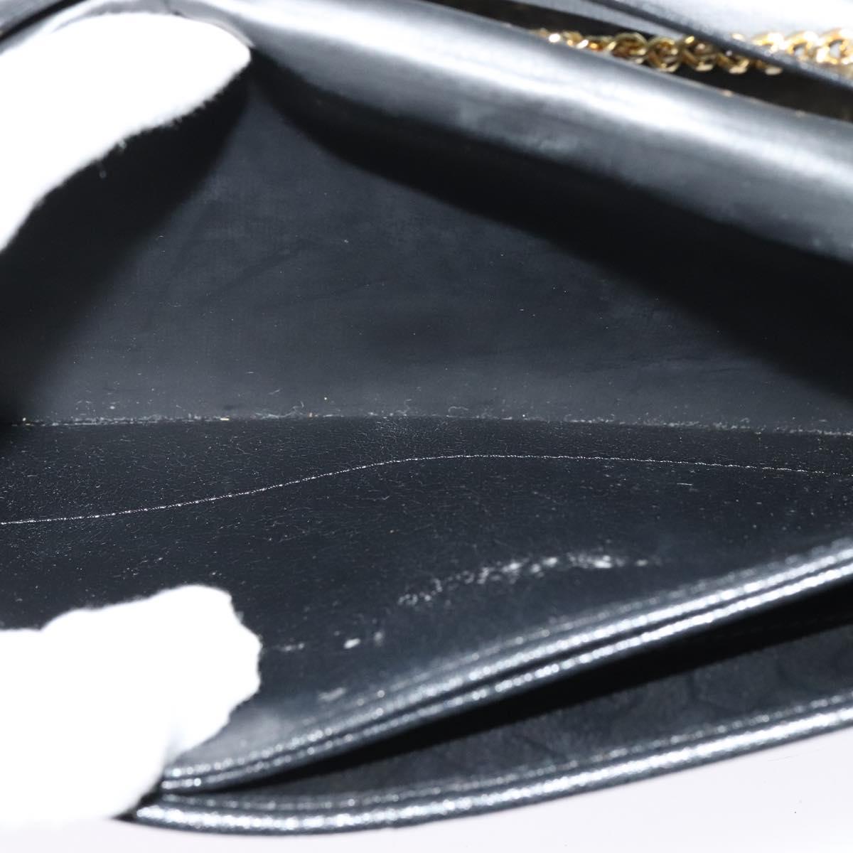 Christian Dior Chain Shoulder Bag Leather Navy Gold Auth 119333