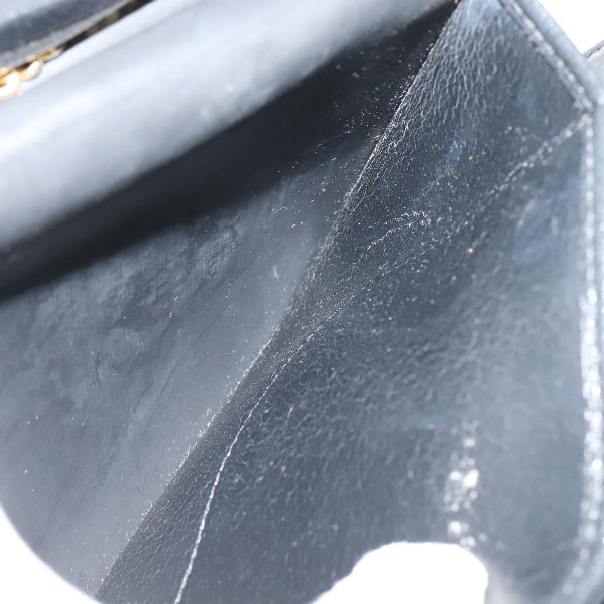 Christian Dior Chain Shoulder Bag Leather Navy Gold Auth 119333