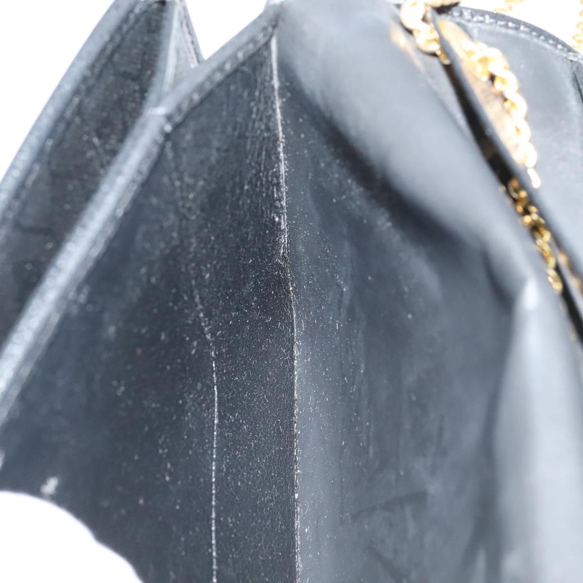 Christian Dior Chain Shoulder Bag Leather Navy Gold Auth 119333