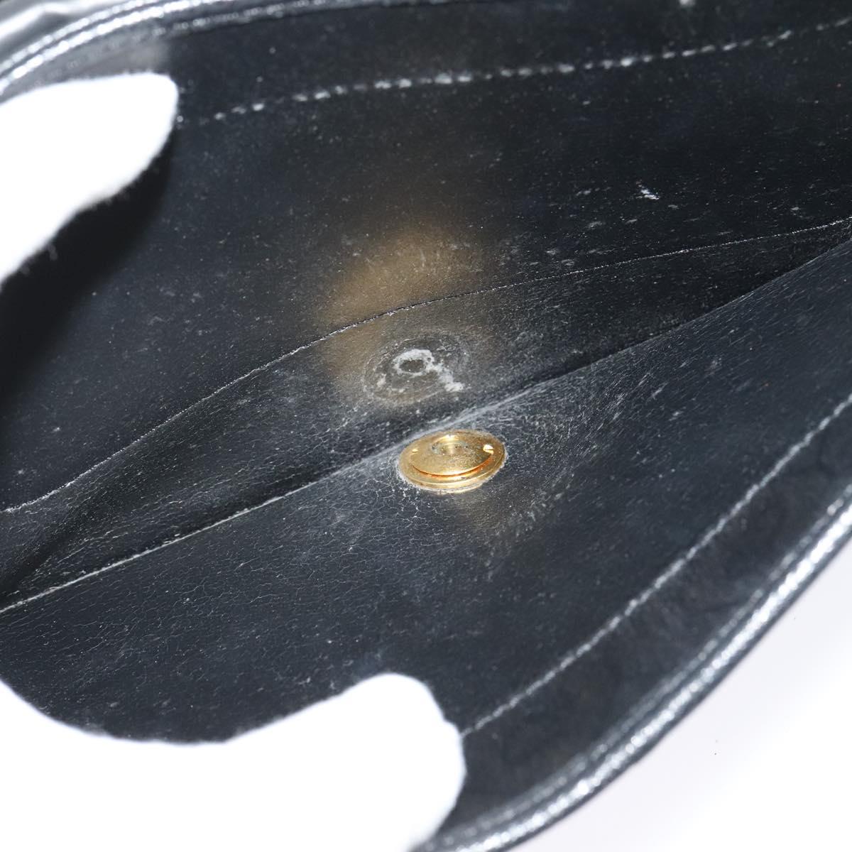 Christian Dior Chain Shoulder Bag Leather Navy Gold Auth 119333