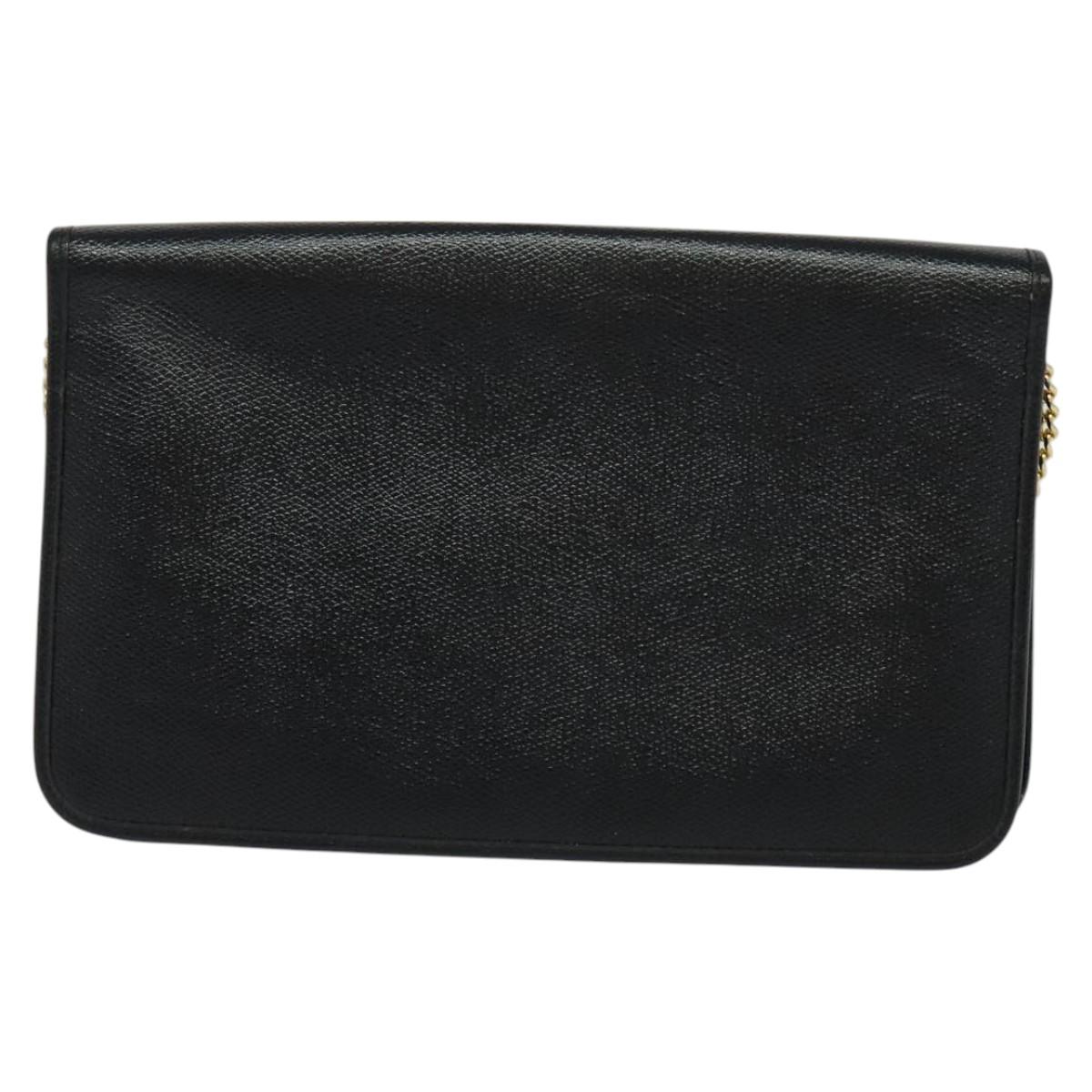 Christian Dior Chain Shoulder Bag Leather Navy Gold Auth 119333