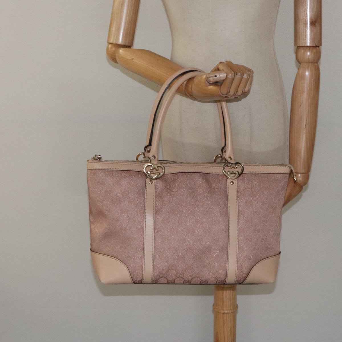 GUCCI GG Canvas Lovely Hand Bag Pink Gold 257069 Auth 119334