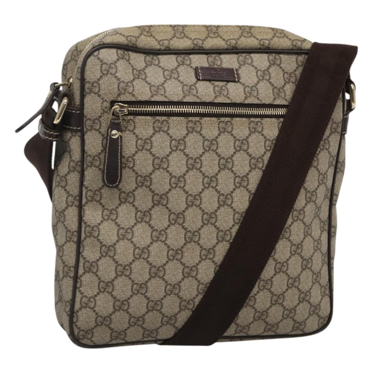 GUCCI GG Supreme Shoulder Bag PVC Leather Beige Gold 201448 Auth 119359