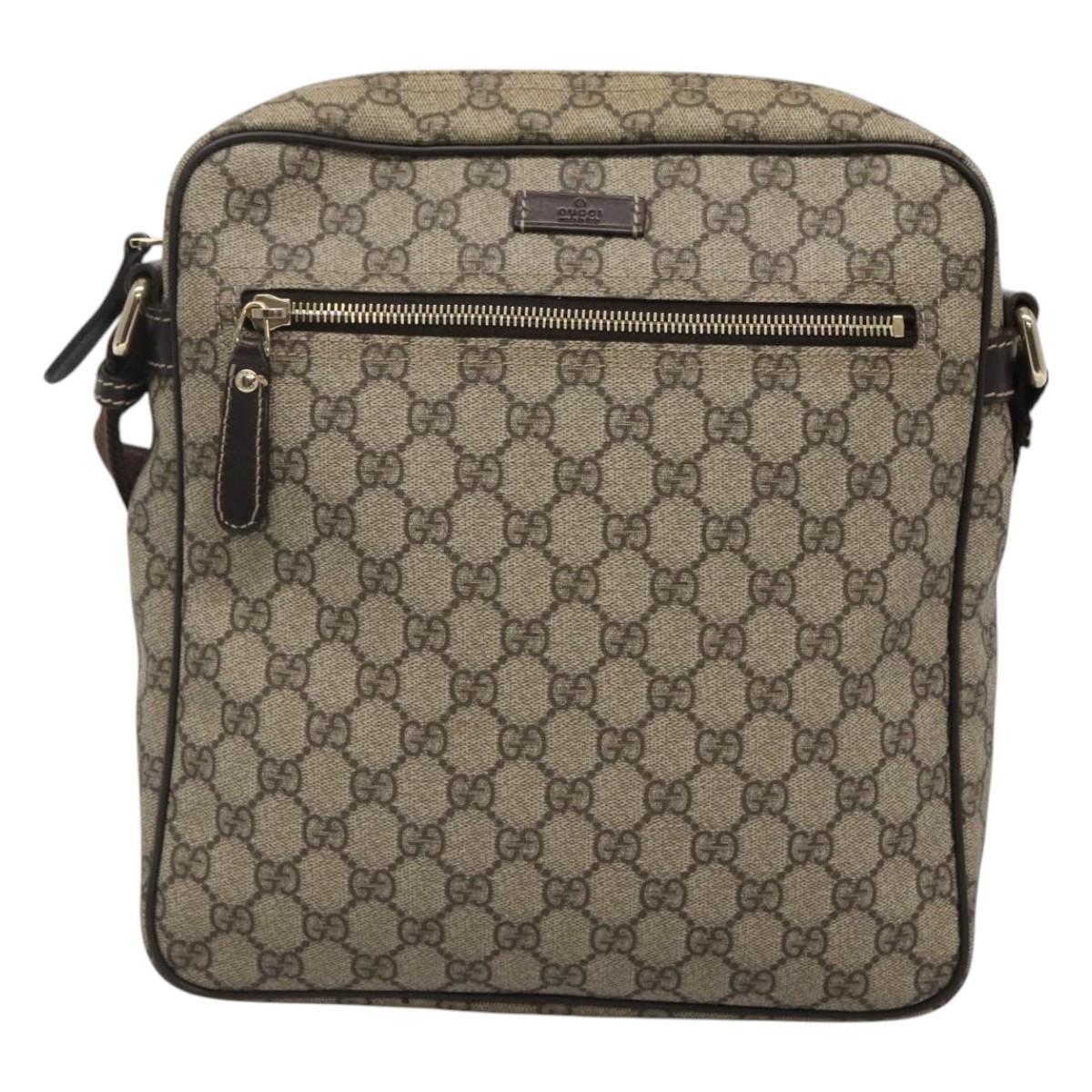 GUCCI GG Supreme Shoulder Bag PVC Leather Beige Gold 201448 Auth 119359
