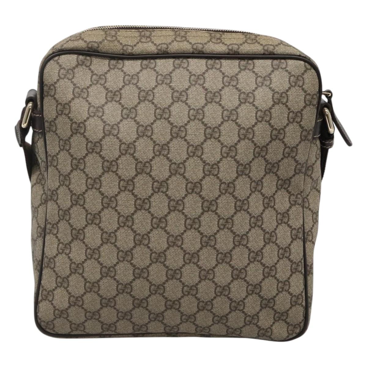 GUCCI GG Supreme Shoulder Bag PVC Leather Beige Gold 201448 Auth 119359