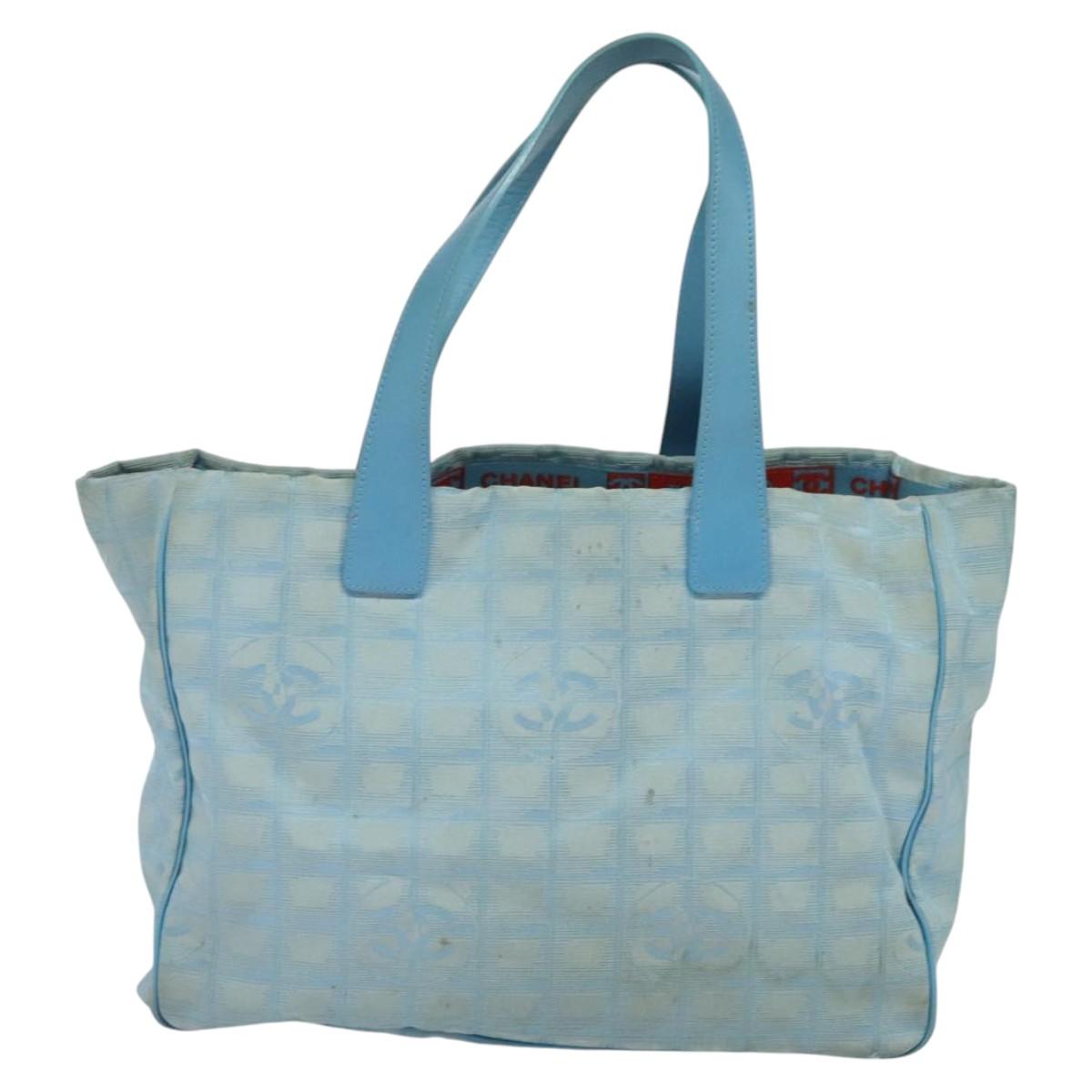 CHANEL New Travel line Tote Bag Nylon Light Blue CC Auth 119372