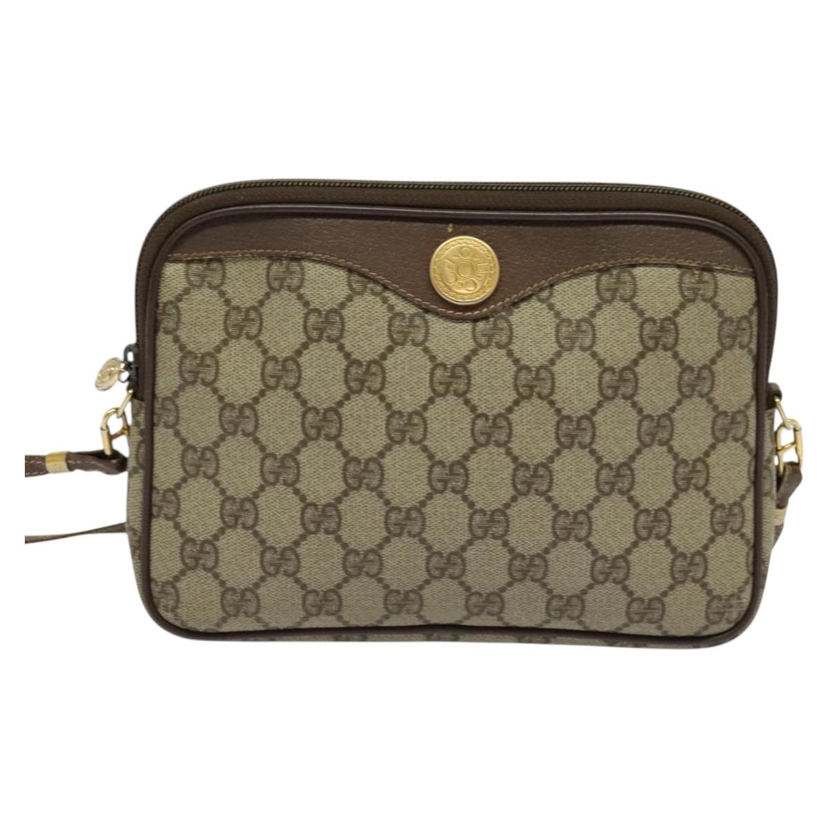 GUCCI GG Supreme Shoulder Bag PVC Leather Beige Gold Auth 119374