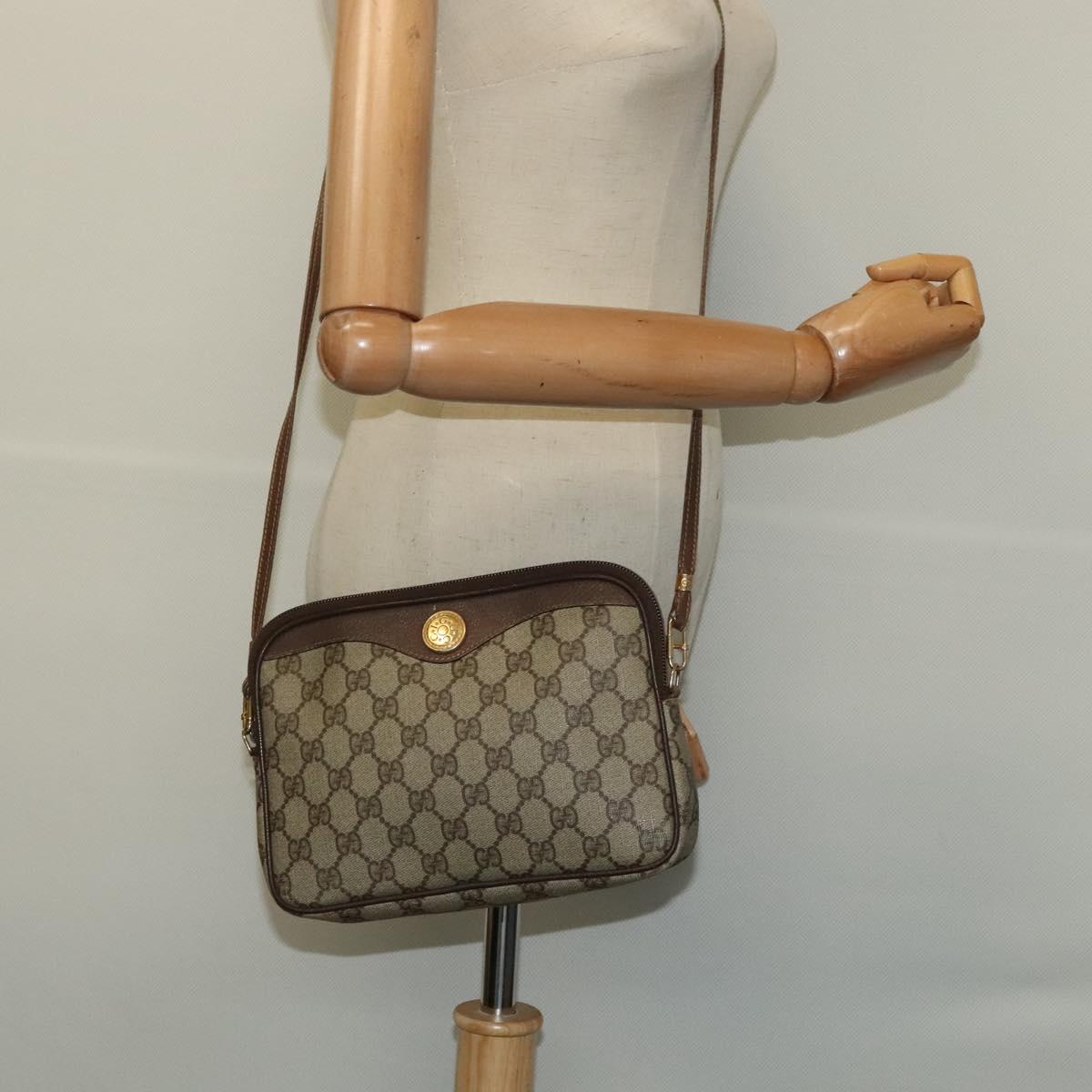 GUCCI GG Supreme Shoulder Bag PVC Leather Beige Gold Auth 119374