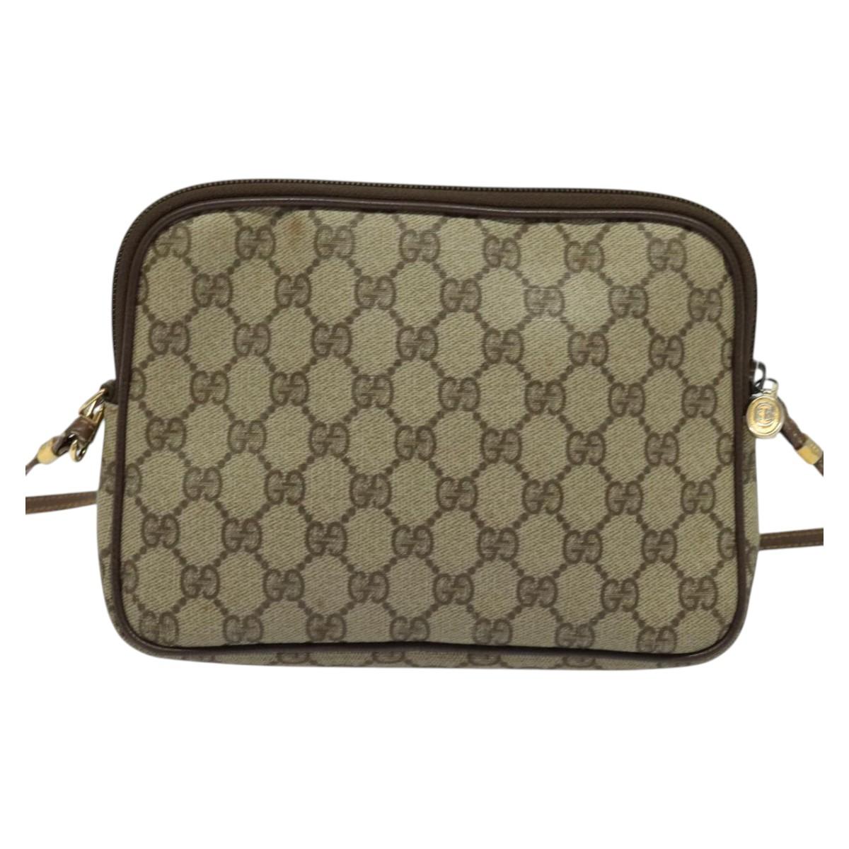 GUCCI GG Supreme Shoulder Bag PVC Leather Beige Gold Auth 119374