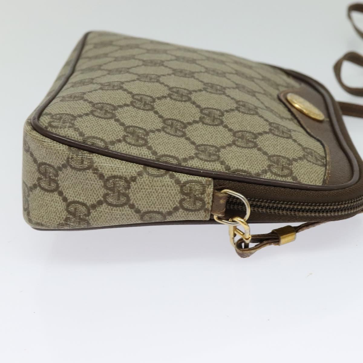 GUCCI GG Supreme Shoulder Bag PVC Leather Beige Gold Auth 119374