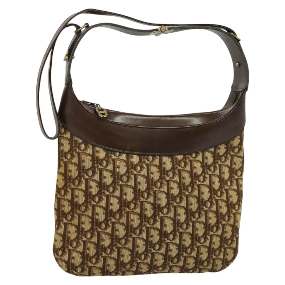 Christian Dior Trotter Canvas Shoulder Bag Brown Auth 119375