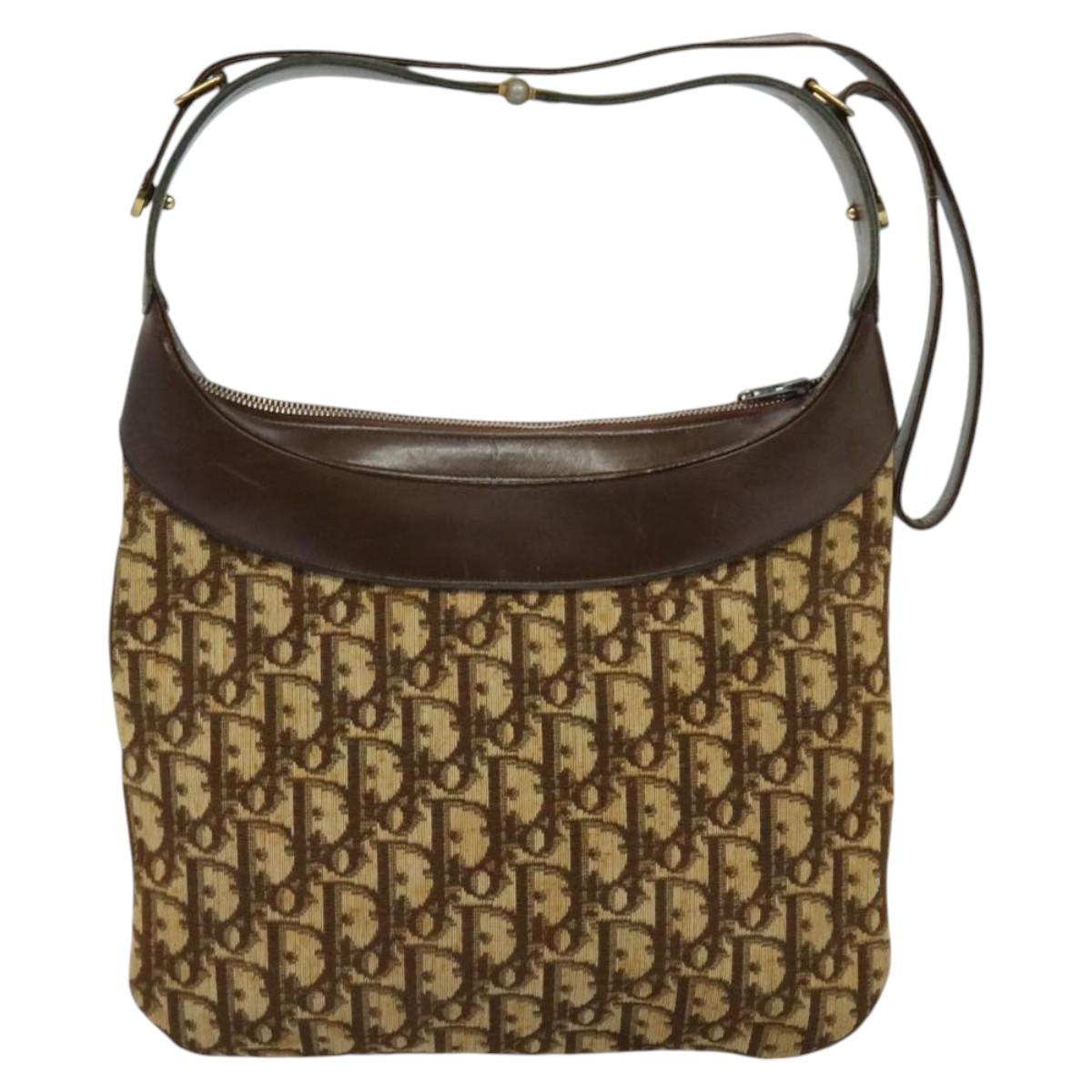 Christian Dior Trotter Canvas Shoulder Bag Brown Auth 119375