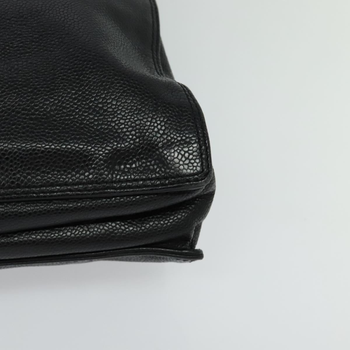 CHANEL COCO Mark Hand Bag Calf Skin Black Gold CC Auth 119391