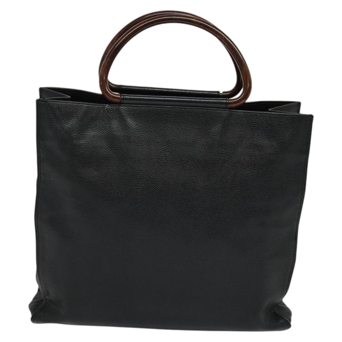 CHANEL COCO Mark Hand Bag Calf Skin Black Gold CC Auth 119391