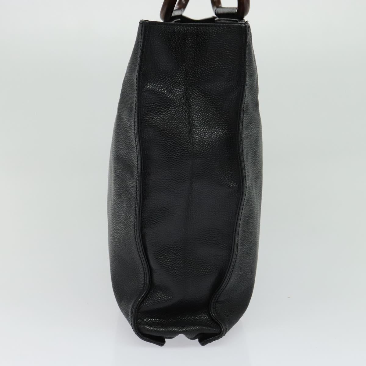 CHANEL COCO Mark Hand Bag Calf Skin Black Gold CC Auth 119391