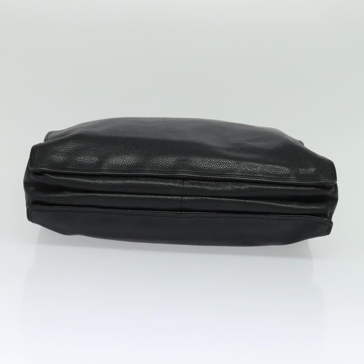 CHANEL COCO Mark Hand Bag Calf Skin Black Gold CC Auth 119391