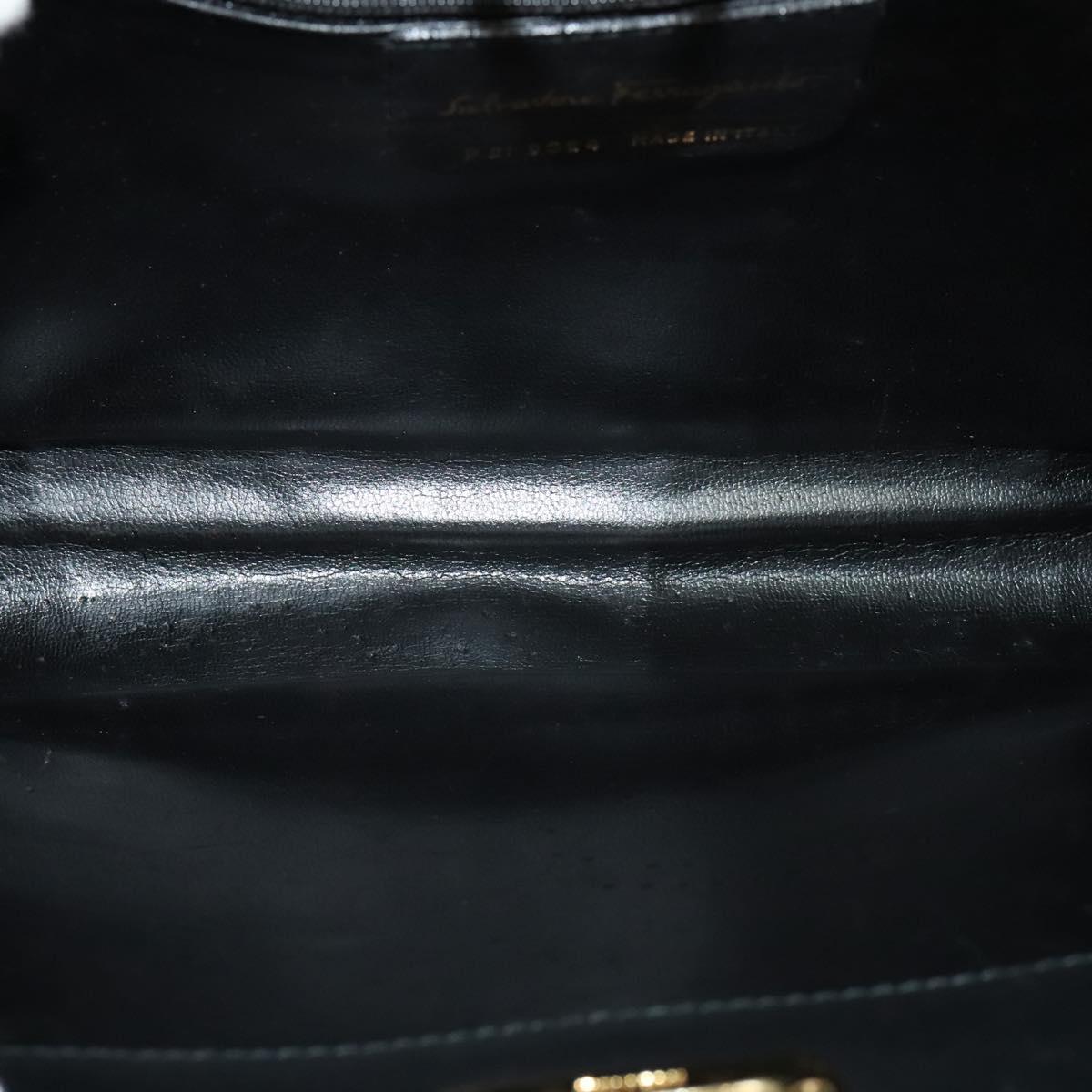 Salvatore Ferragamo Gancini Chain Shoulder Bag Leather Black Gold Auth 119395