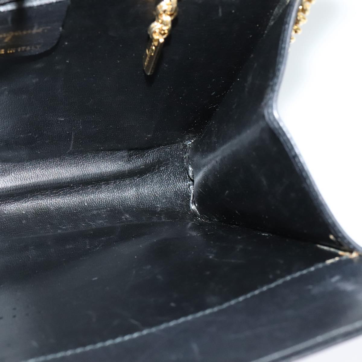 Salvatore Ferragamo Gancini Chain Shoulder Bag Leather Black Gold Auth 119395