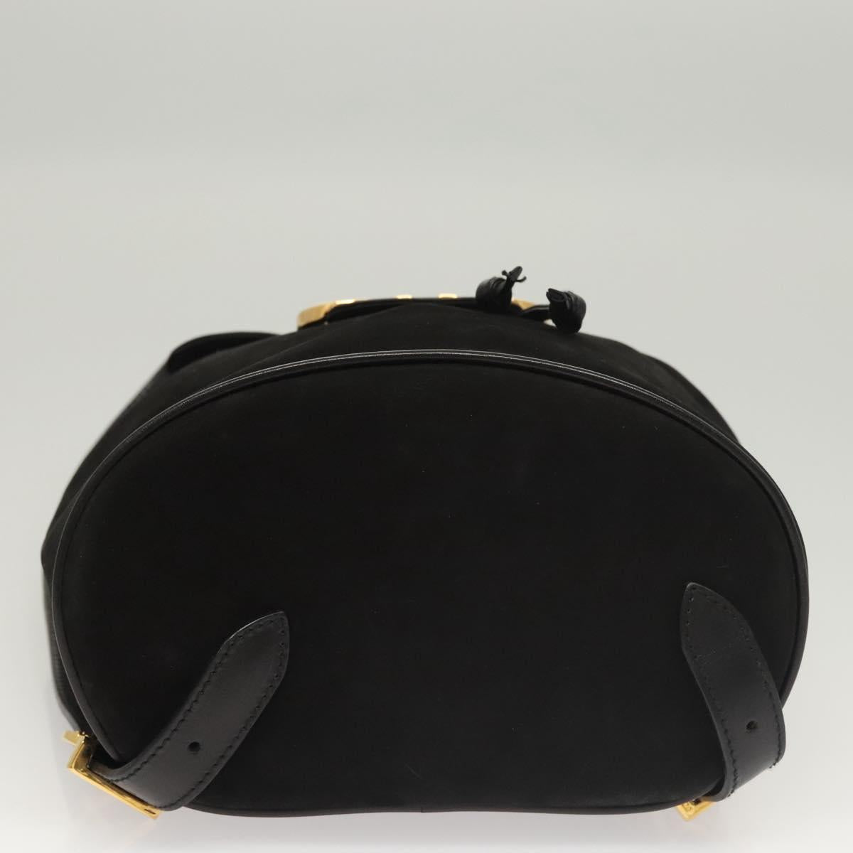 Salvatore Ferragamo Gancini Backpack Suede Black Gold Auth 119454